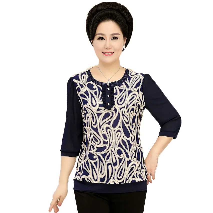Three Quater Sleeve Flower Print Tunic Blouse Three Quater Sleeve Flower Print Tunic Blouse
