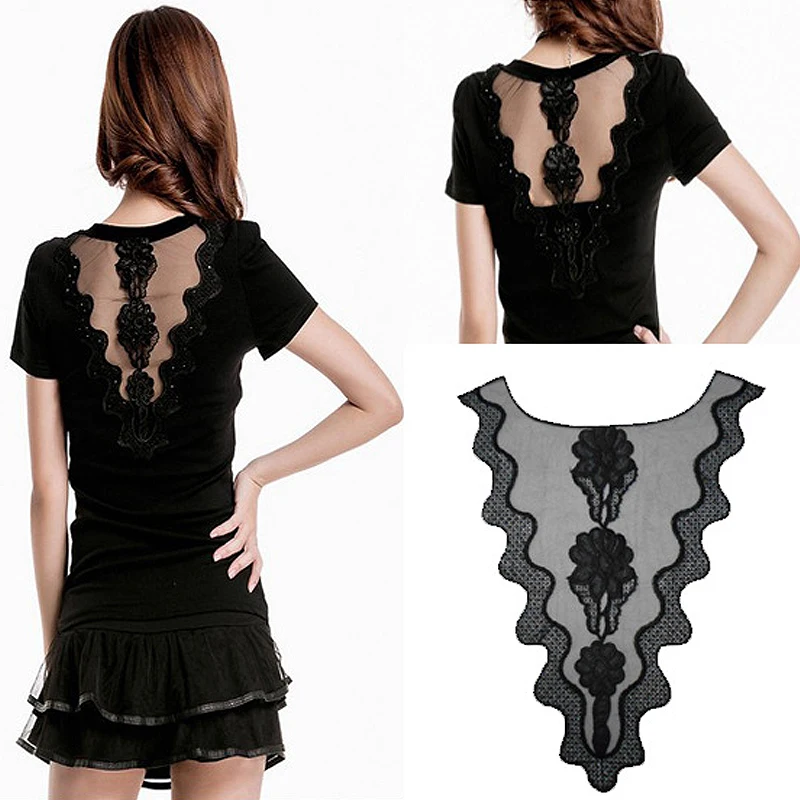 

1pcs new arrived Cotton embroid lace trim flower black lace fabric handmade diy clothes accessories 30cm*35cm free shipping