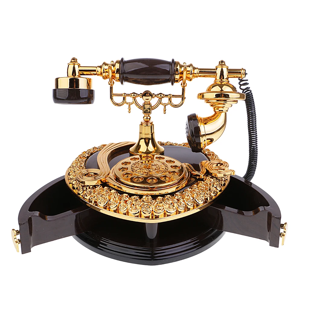 Classical Telephone Figurine Music Box Desktop Jewelry Box for Wedding Decor