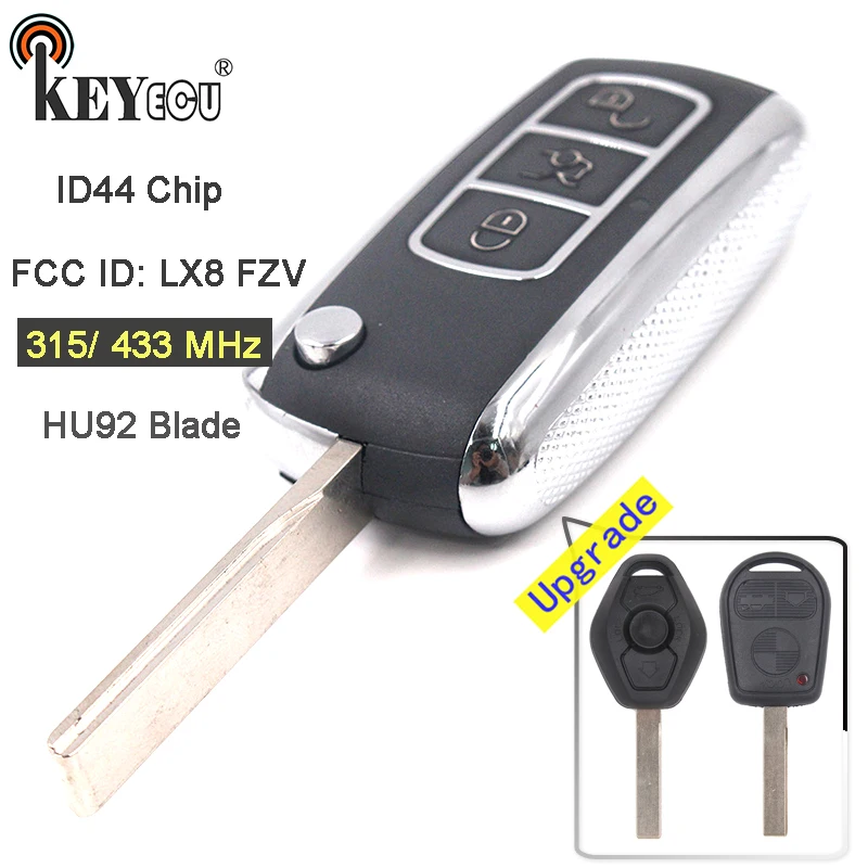 

KEYECU 315/433MHz ID44 Chip EWS System Modified Flip Folding 3 Button Remote Key Fob for BMW Key 3 5 6 7 8 Series M3 M5 HU92