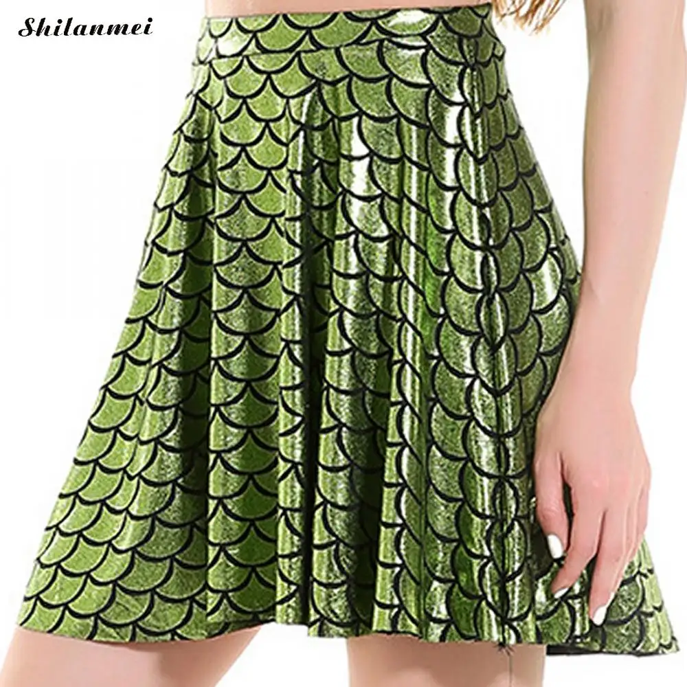 Women'S Fish Scales Sequin Printing Skirts Green Summer High Waist