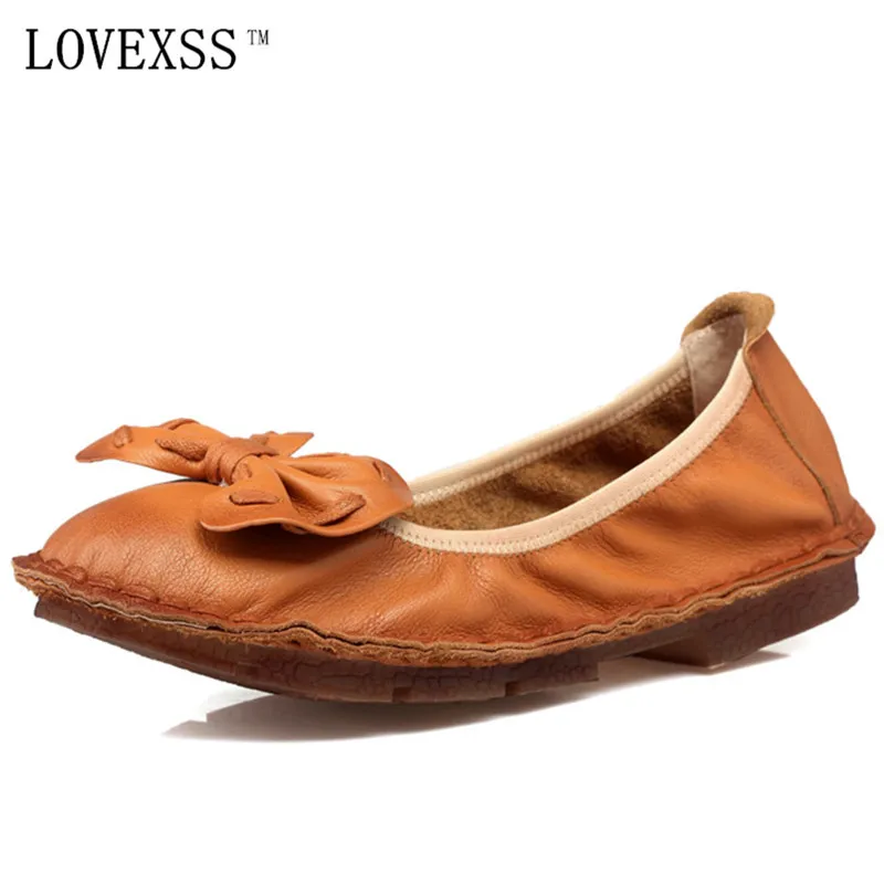 

LOVEXSS Genuine Leather Flats Oxfords Casual Flat Platform Loafers Brown Violet Woman Girl Flats Butterfly Retro Flat Shoe