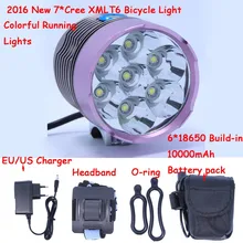 2016 Nueva 10000Lm 7 x XM-L T6 LED Brillante Faro de La Bicicleta bici de la Luz Delantera Con Coloridas Luces de Circulación + 10000 mAh Battery Pack