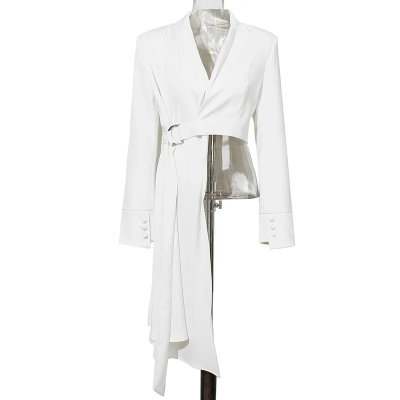 YaLee Новая мода осень необычные личности вырезные с длинным рукавом Асимметричный свободный один костюм пальто для женщин A616 - Цвет: white