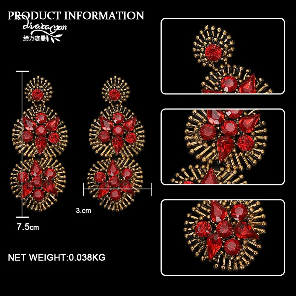 Dvacaman, цветные женские серьги-капли в стиле барокко с кристаллами, стразы, вечерние, для свадьбы, большие массивные серьги, индийские свадебные ювелирные изделия