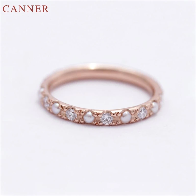 Delicate Cubic Zirconia Rings for Women Rhinestone Pearl Ring Rose Gold Color Wedding Engagement Ring Mini Jewelry anillos C40