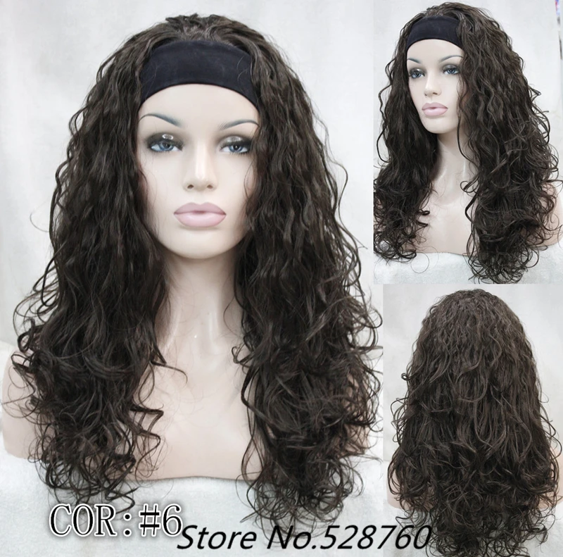 Fashion sexy Dark brown headband wigs Natural fluffy curly wavy half