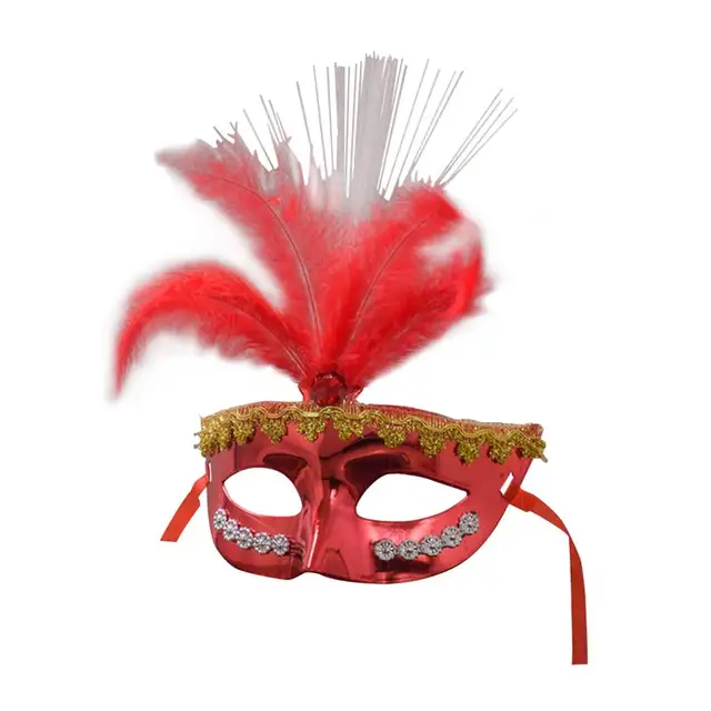 1PCS Womens Cosplay Lace Feather LED Lilac Halloween Lady Mask Eye Mask for Red Halloween Costume Ball Masquerade
