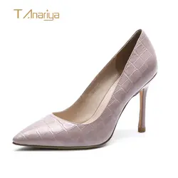 Tanariya/Новая коллекция 2019 года; сезон весна-осень; розовые кожаные туфли с острым носком; женские туфли на высоком каблуке; женские