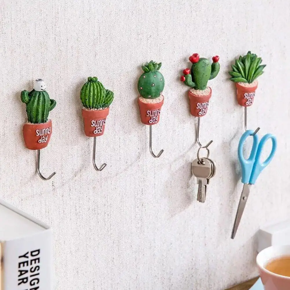 

Cute Cactus Shape Self-adhesive Kitchen Bathroom Wall Hook Towel Holder Hanger Set