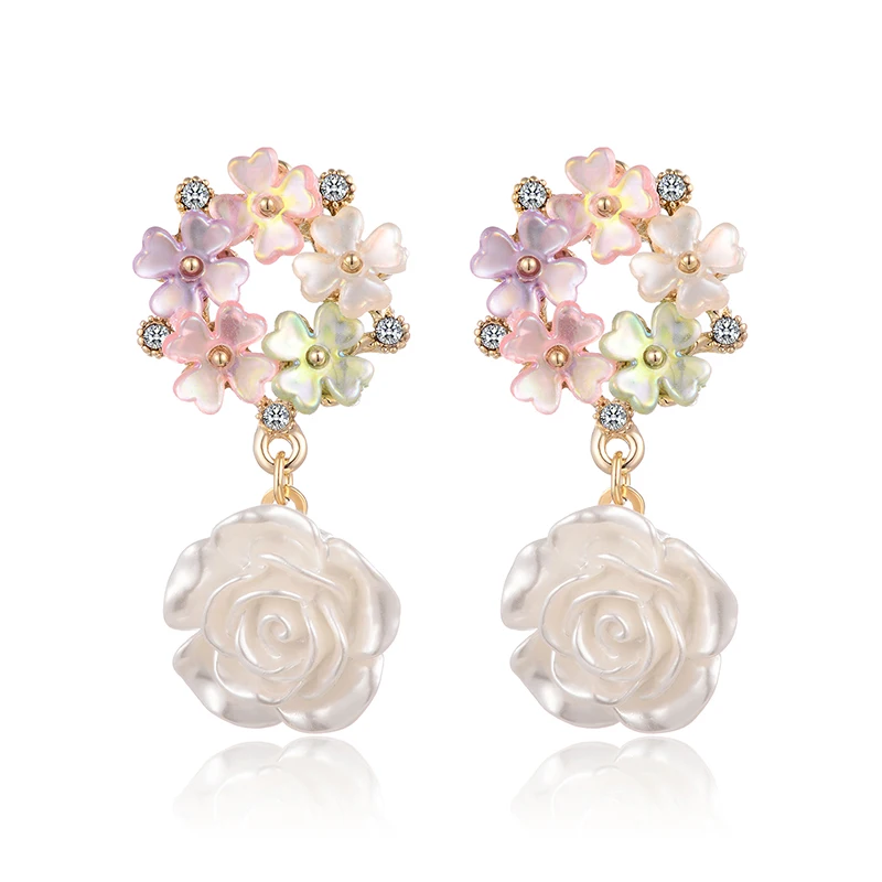 

Sweet Flower Tassel Earrings for Women Long Dangler Statement Jewelry Rhinestone Decorate Female Brinco Chic Drop Earrings