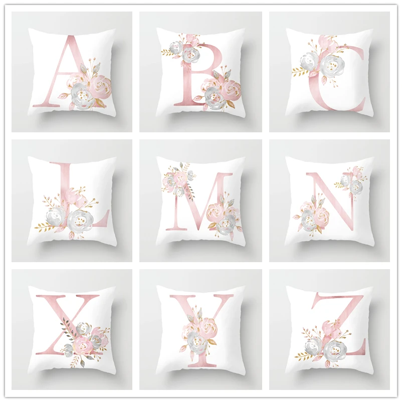 

Pink English Letters Florals Cushion Covers 45x45CM Polyester Soft Throw Pillowcase Pillow Covers for Sofa Home Car Decorative
