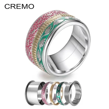 

Cremo Titanium Stainless Steel Simple Ring For Women Enamel Wedding Band 12mm Colorful Couple Ring