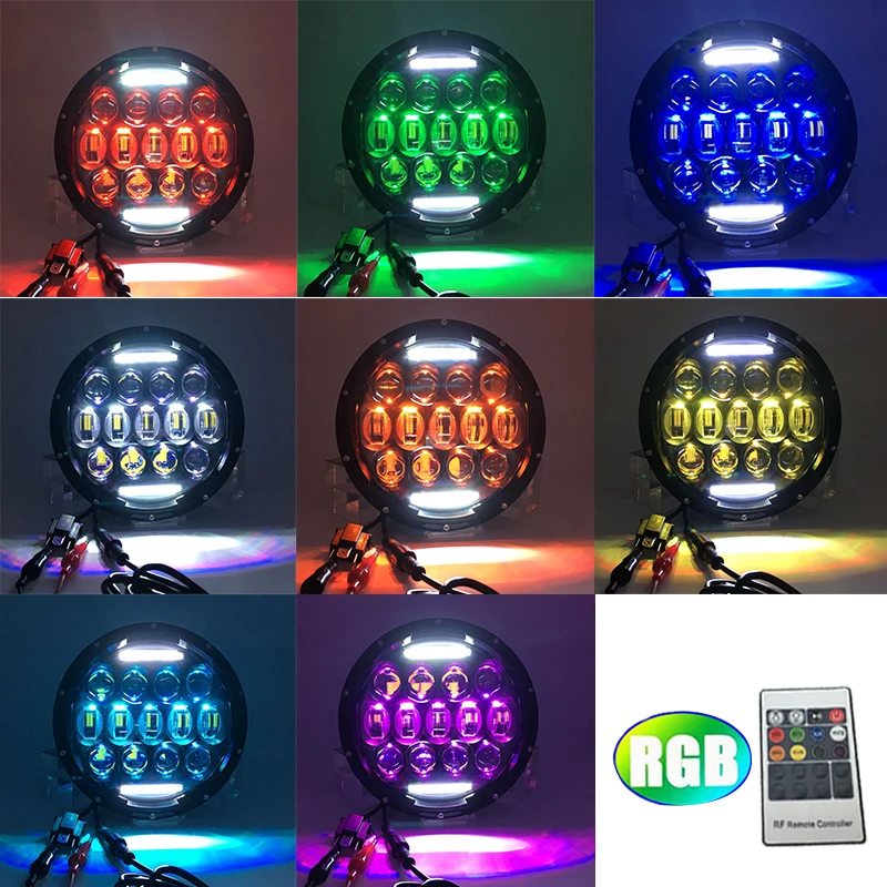 RGB 7 дюймов круглые светодиодные фары светодиодные 12 В с ангельским глазом указатель поворота для Jeep Wrangler Toyota Lada 4x4 suzuki samurai головной убор