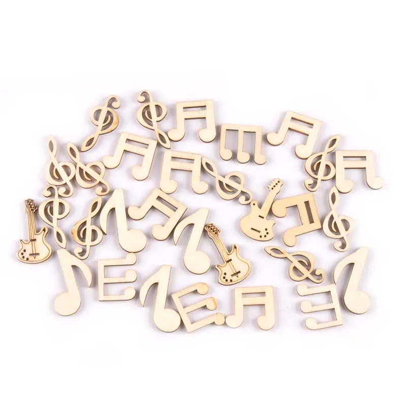 

Note/guitar Pattern Unfinished Wooden Crafts DIY Embellishment 50Pcs Handmade Accessory Wood Handicraft Home Decor 15-35mm M1997