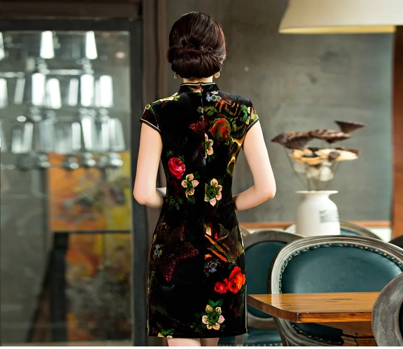 Женская велюровая ткань qipao платья Горячая Повседневная 2017 новая женская магазин
