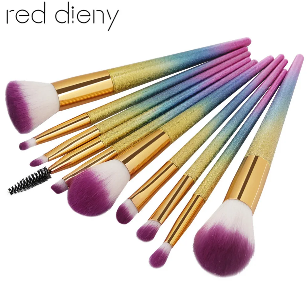 Pro Face Makeup Brushes Set 10pcs Foundation Powder Eyeshadow Eyeliner Contour Blusher Cosmetic ...