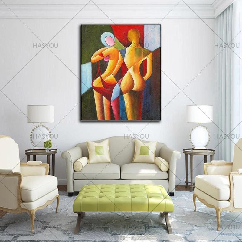 

100% Handmade Modern Abstract Nude Portrait Figure Oil Painting Handmade Wall Art Couple Sexy Naked Painting Decorative