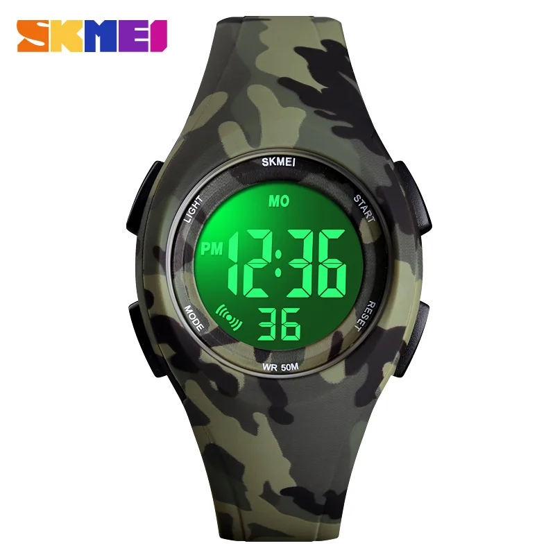 SKMEI Children LCD Electronic Digital Watch Sport Watches Stop Watch Luminous 5Bar Waterproof Kids Wristwatches For Boys Girls - Цвет: Green Camouflage