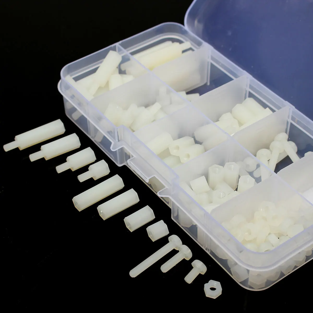

SULEVE New 150Pcs/Set M3 White Nylon Hex Spacers Screws Nuts Assortment Kit Stand Off Accessories Set Fastener Hardware With Box