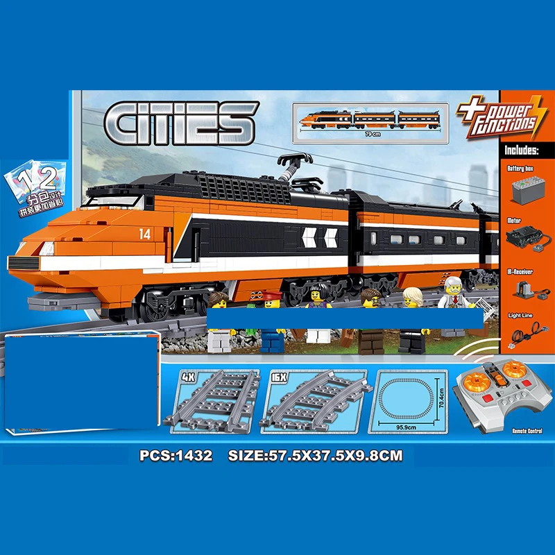

1432pcs City High Speed RC Rail Train Motor Power Model & Building Blocks Bricks Technic Toys Cargo Train Children Boy Gift