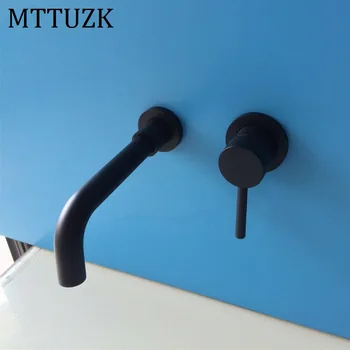 

MTTUZK Simple Style Matte Black Brass Wall Mounted Basin Faucet Single Handle Mixer Tap Hot and Cold Siamese Faucet