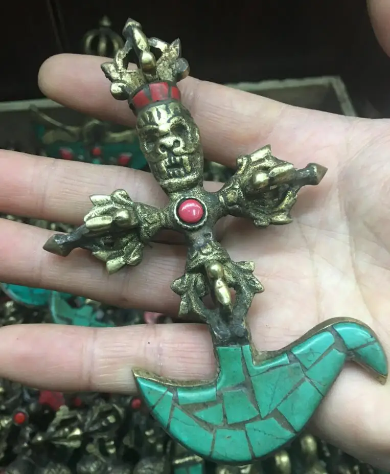 

7 style choices Nepal produced religious instruments Tibet Turquoise Old Bronze Dojre Vajra Phurba Dagger Kartika Knife 50% off