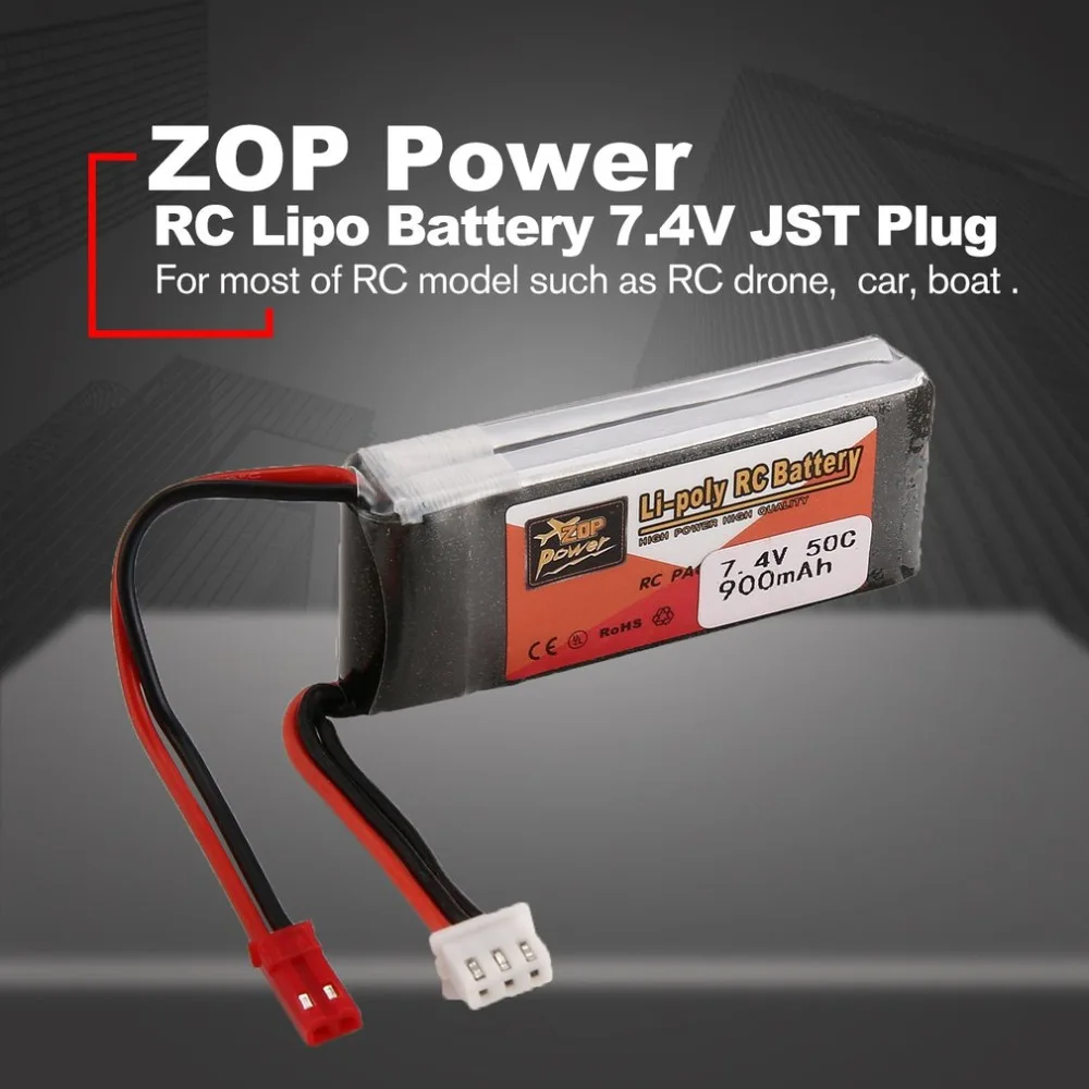 

ZOP Power 7.4V 900mAh 50C 2S 1P Lipo Battery JST Plug Rechargeable for RC Racing Drone Quadcopter Helicopter Car Boat Parts