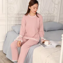 Осень-зима, пижама, Женская нить, костюм принцессы из чистого хлопка, милая, простая лента с бантом, внешний рукав можно носить