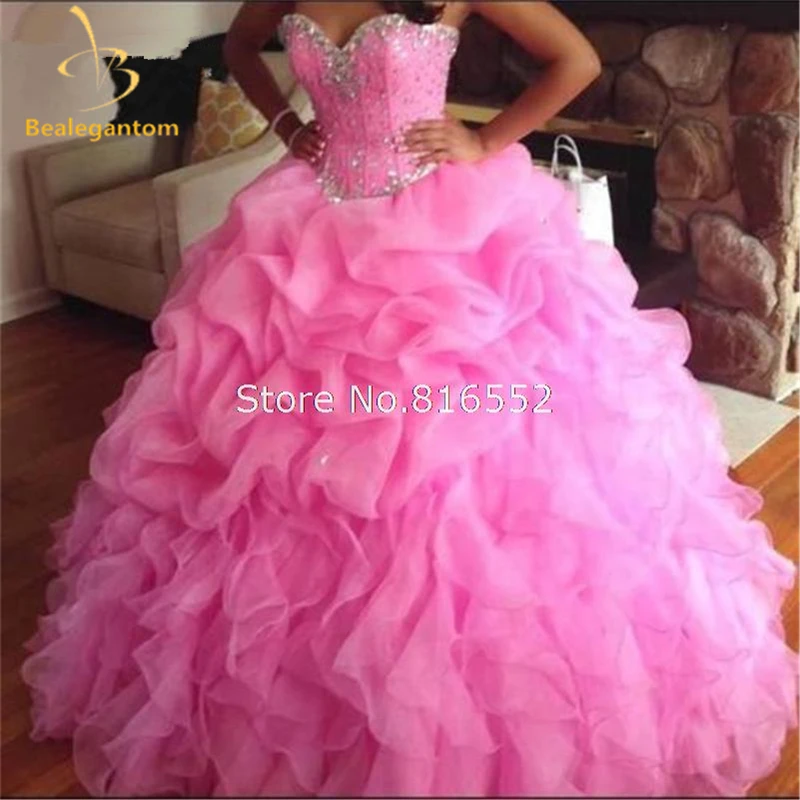 새로운 섹시한 저렴한 고품질의 핑크 볼 가운 Quinceanera 드레스 2018 페르시 스위트 16 드레스와 Vestido 드 15 Anos QA959