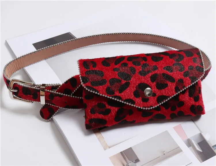 leopardo saco de cintura moda rebites cinto