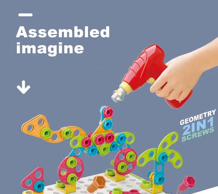 Placa de Peg para Crianças Blocos de Engrenagens Brinquedos Broca Construção Brinquedo Cogumelo Prego Botão Arte 2in1 Kit Haste Menino Dom Educacional 7 blocos de engrenagens construção brinquedo cogumelo prego