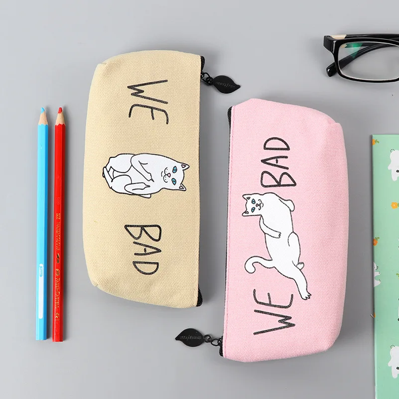

New 1pcs White Cat Pencil Case Transparent Mesh Office Student Pencil Cases Nylon School Supplies Pen Box