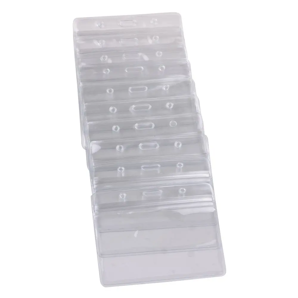 

XRHYY 10 pcs Clear PVC Business ID Badge Card Holder Case with Slot & Chain Holes (10 Horizontal Style)