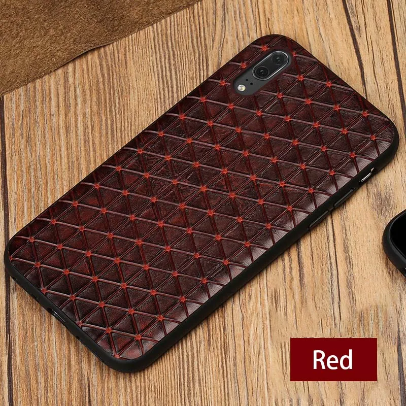 Чехол для телефона из натуральной кожи для huawei P10 Plus P20 Lite mate 9 10 Pro RS треугольная текстура для Honor 9 Note 10 V9 V10 чехол - Цвет: Red
