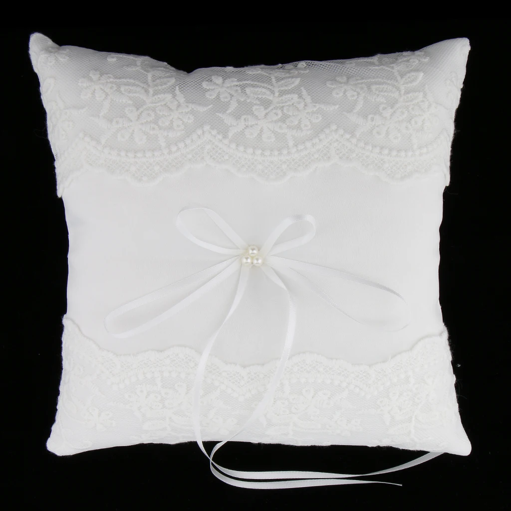 Romantic Lace Ring Pillow Wedding Engagement Reception Decorations Ring Pillow Lace+Ribbon Ring Holder White 20cm