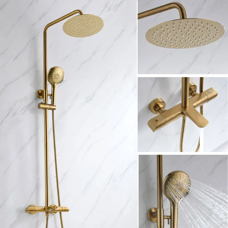 

Constant Temperature Shower Suit Mixing Valve All Copper Cold and Hot Black and Golden Nordic Shower Room Flower Sprinkler