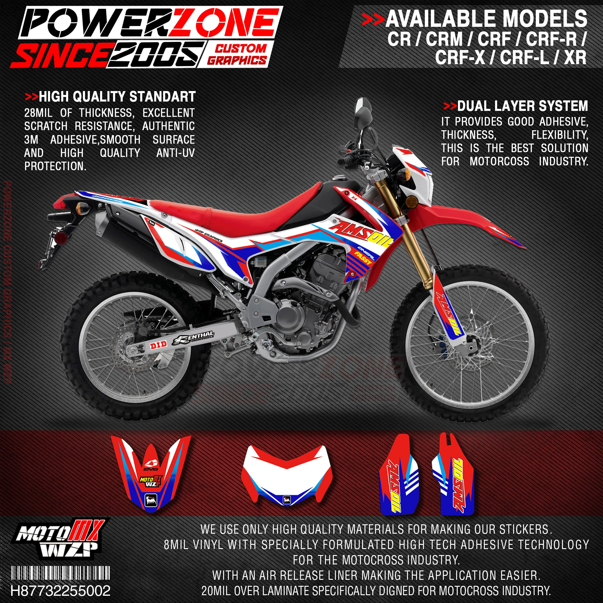 

PowerZone Custom Team Graphics Backgrounds Decals 3M Stickers Kit For HONDA CRF250L 2012-2018 002