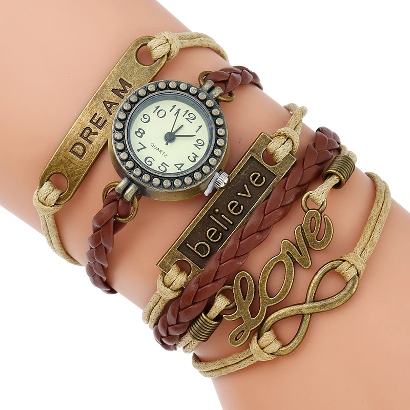

Gnova Platinum Paracord Bracelet Watch Women Dream Charm Bealive Love Vintage Fashion Rhinestone Wristwatch Quartz A909