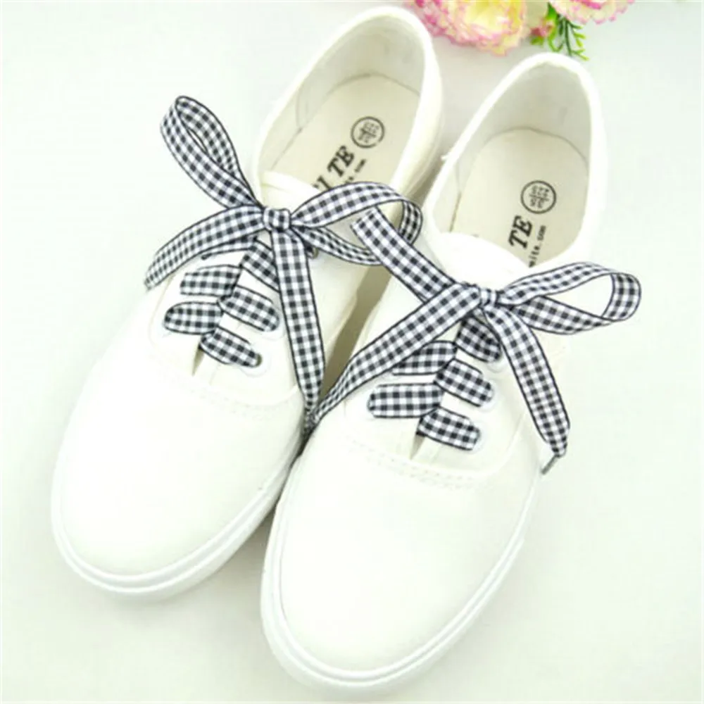 

gootrades Fashion Silk Ribbon Grid England Scottish Motif Flat Canvas Athletic Shoelace Sport Shoe Laces Strings Shoelaces