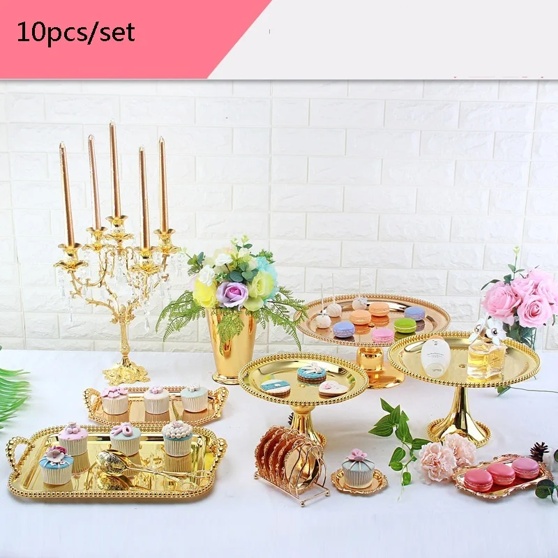 

10PCS/SET gold plate European dessert fruit bowl wedding dessert table cake stand home Set up storage tray Display stand TZ005