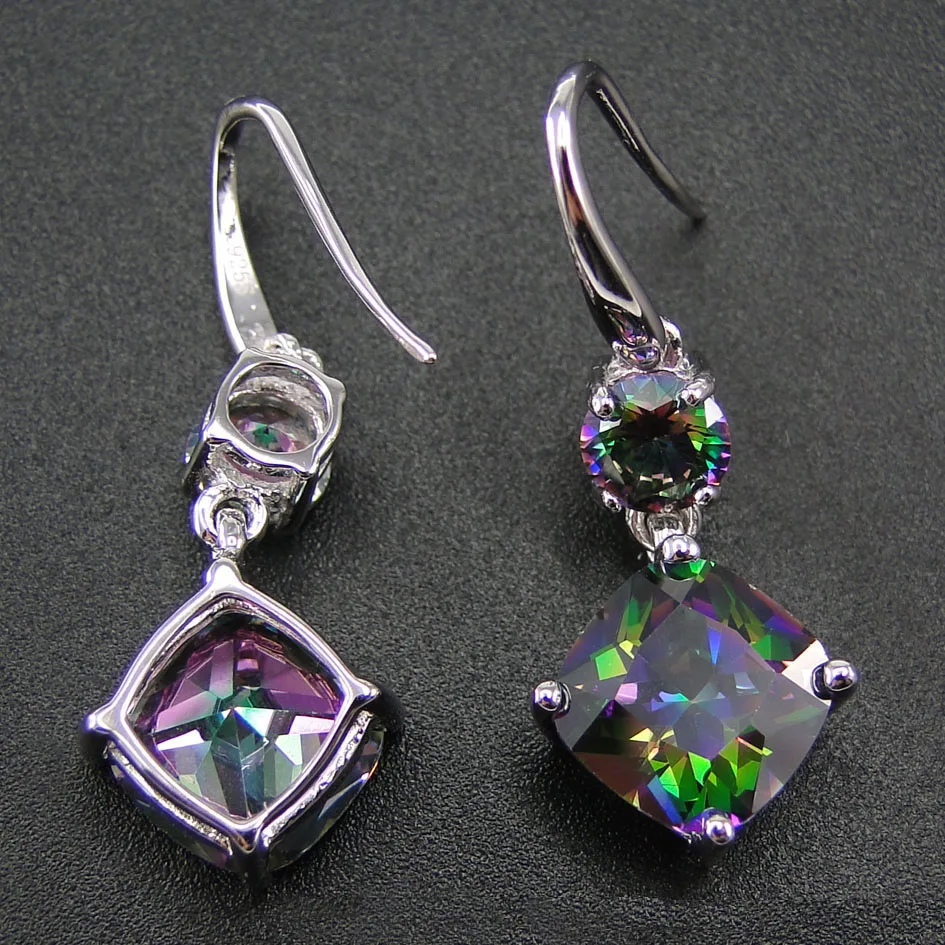 100% 925 Sterling Silver Earring With Rainbow Mystic Topaz Drop Earrings Women Jewelry Earrings with CZ Stone Earrings for Women