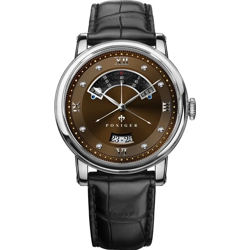 Швейцарский люксовый бренд PONIGER Мужские часы Япония NH35A автоматические механические часы MOVT мужские часы с двойным циферблатом сапфировые часы P719-3