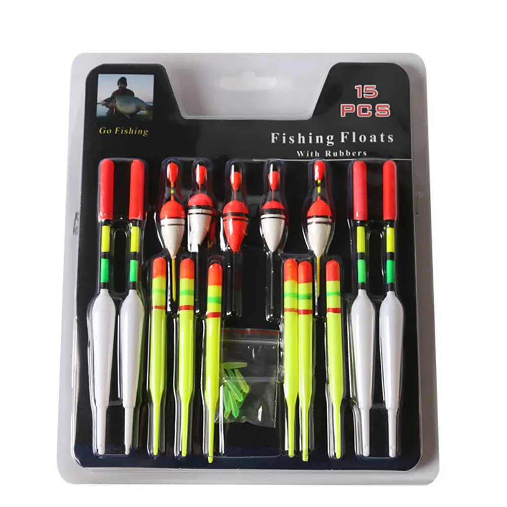 

Outdoor 15pcs Yellow Bobber Slip Drift Tube Lotto Fishing Floats Assorted Size Plastic High Quality Artificial Bait peche A01