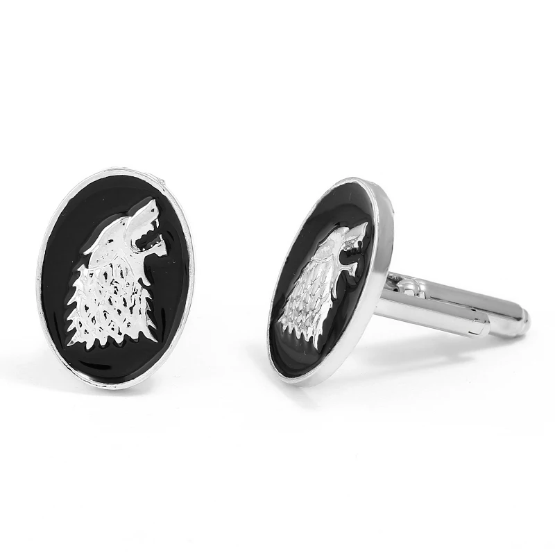 

Men's Luxury Cufflinks Game Of Thrones Stark Wolf Head Cuff Links Black Enamel French Cufflinks Cuff Buttons