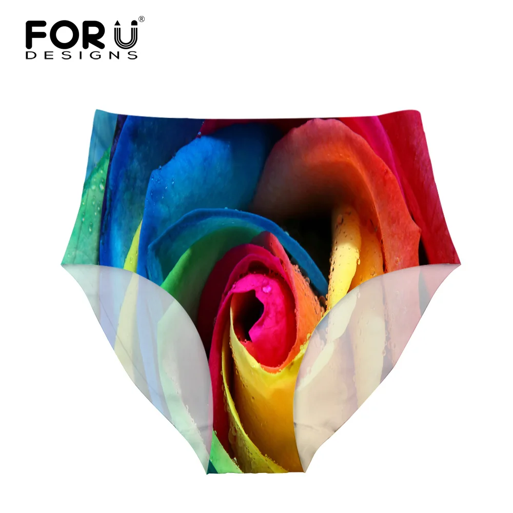 Forudesigns High Waisted Women Seamless Panties 3d Flowers Printing Breathable Underware Lady 