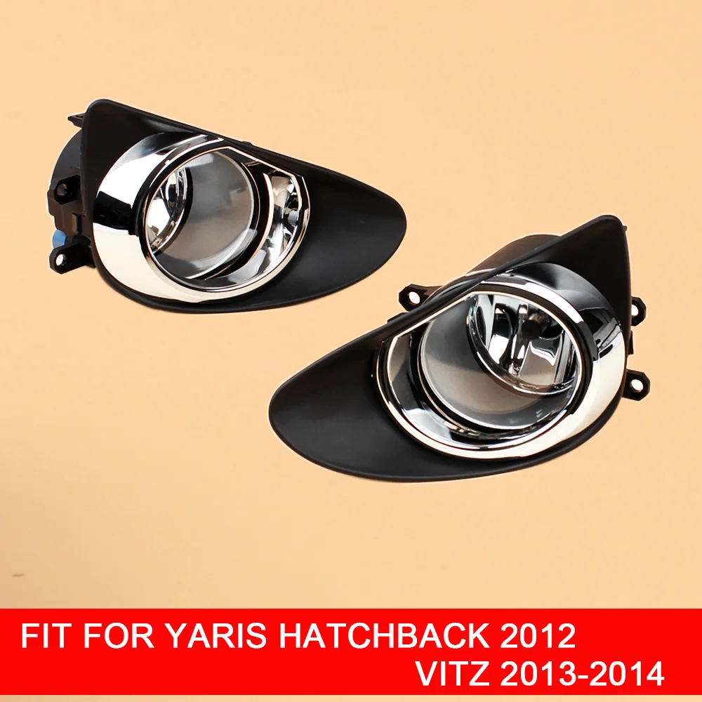 

1 Pair Car Fog Lamp Assembly with Fog Lights Chrome Cover and Wire Switch Button for Toyota Yaris Hatchback 2012 Vitz 2013 2014