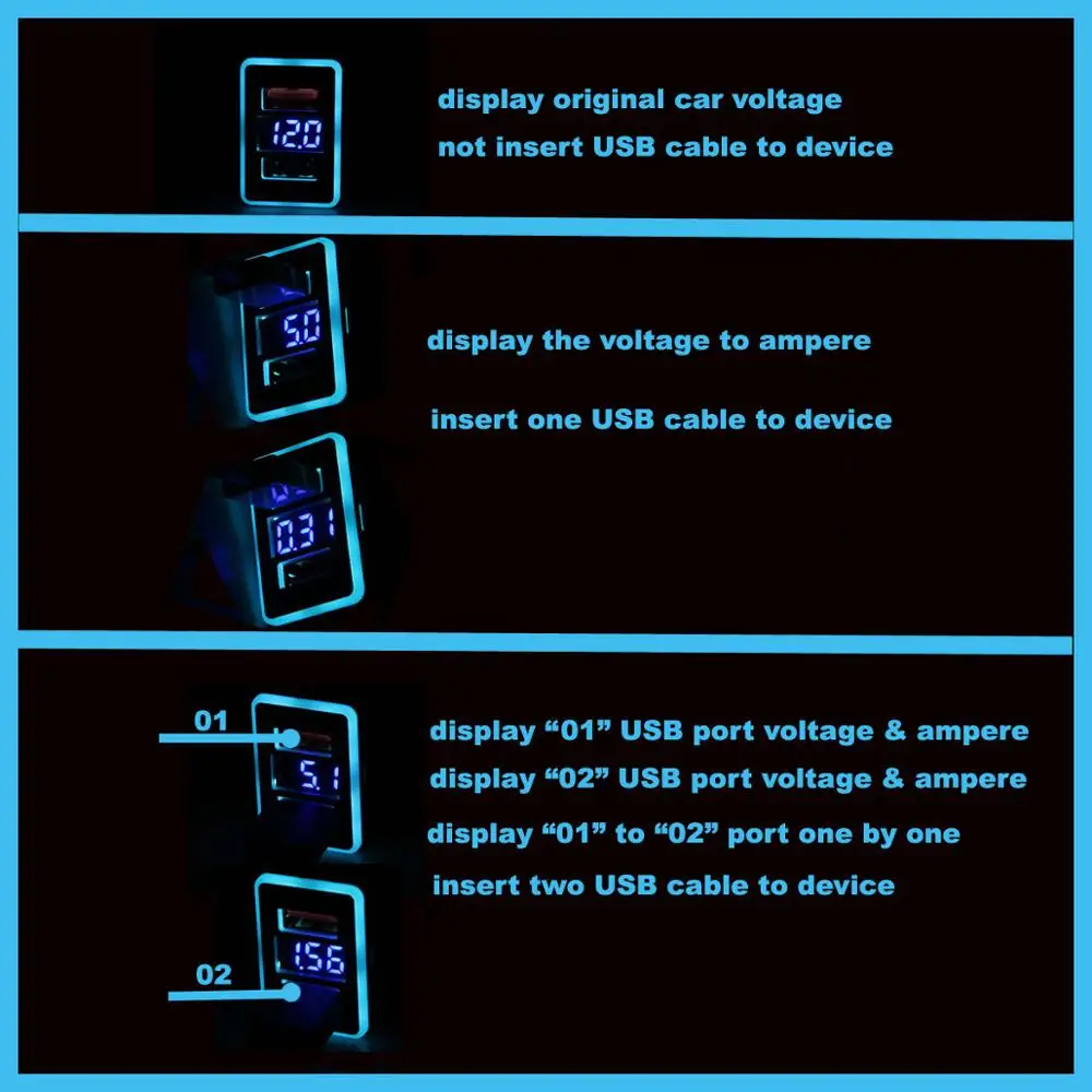 Cena QC3.0 Quickcharge Display napięcie Ampere ładowarka samochodowa podwójne usb telefon DVR przejściówka i kabel Play dla toyoty