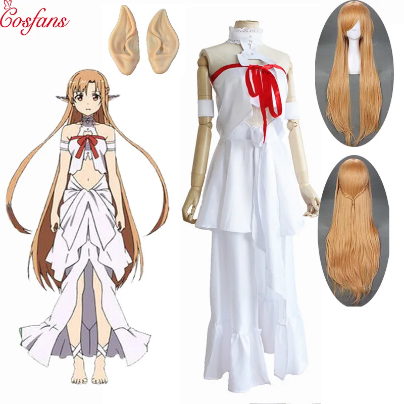

Japanese Anime Sword Art Online Cosplay Costume Asuna Costume Yuuki Perucas Sexy White Dress for Women Cosplay Costume Dress wig