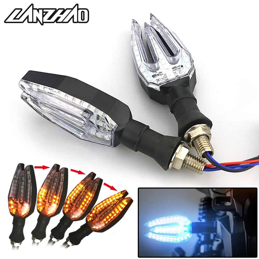 

Pair Motorcycle LED Turn Signal Lamps Trident Flowing Left Right Signals Running Lights Indicators Blinkers for Honda Kawasaki